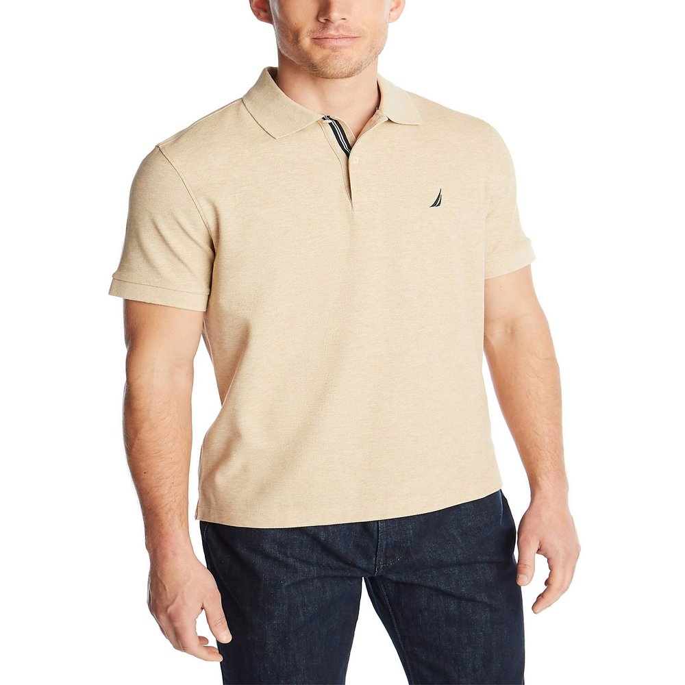 Nautica Men's Classic Short Sleeve Solid Polo Shirt, Coastal Camel Heather, Medium
