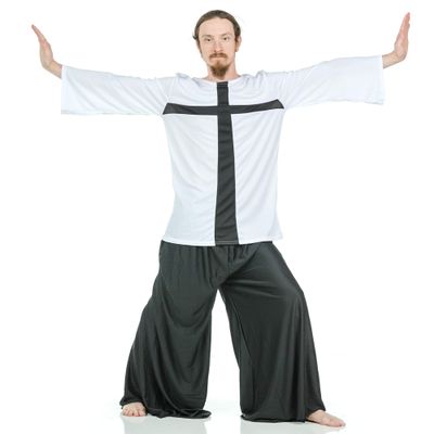 Danzcue Praise Cross Youth inspired Tunic, White-Black, L-XL