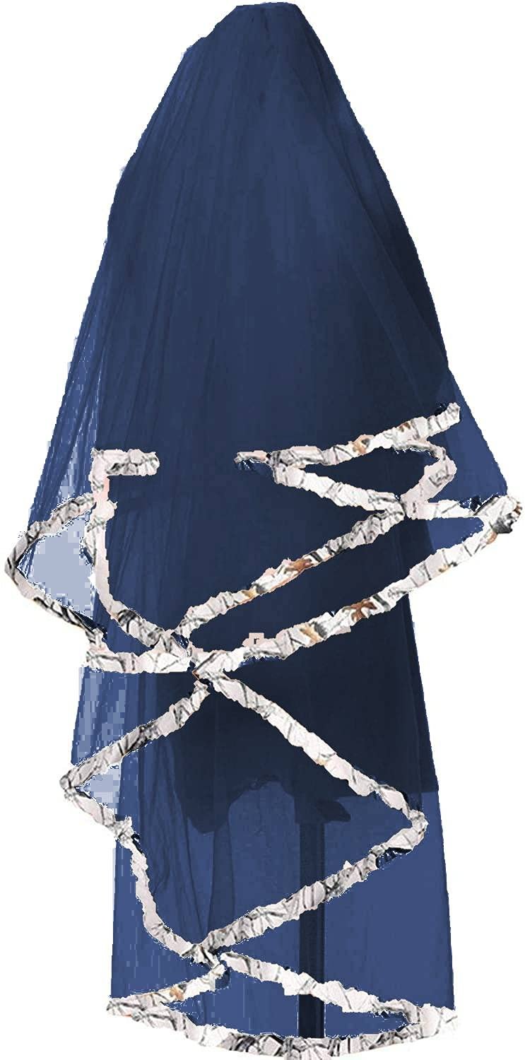 DINGZAN Snowfall Camo and Tulle Wedding Veils Bridal Accessories Veil (Navy)