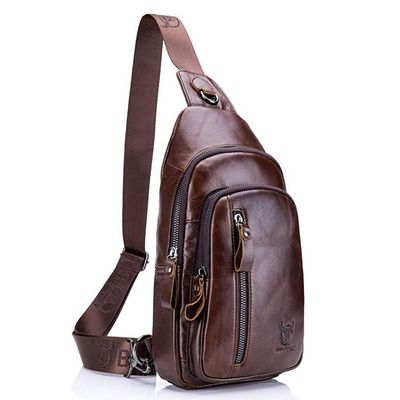 Hebetag Leather Sling Bag Crossbody Backpack for Men Women Travel Outdoor Business Casual Shoulder Chest Bags Day Pack Daypack Brown