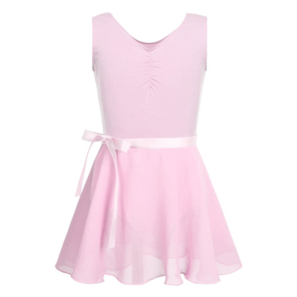 FEESHOW Girls Basic Gymnastics Ballet Dance Tank Leotard Dress with Attached Tutu Skirt Set Pink 8-10