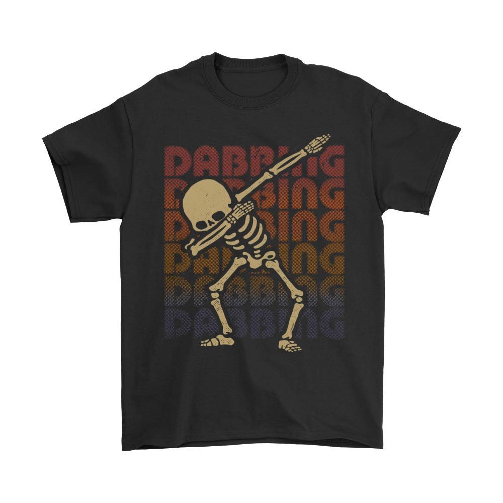 Dabbing Skeleton Casual Vintage Retro Look Halloween Shirt_Black_S