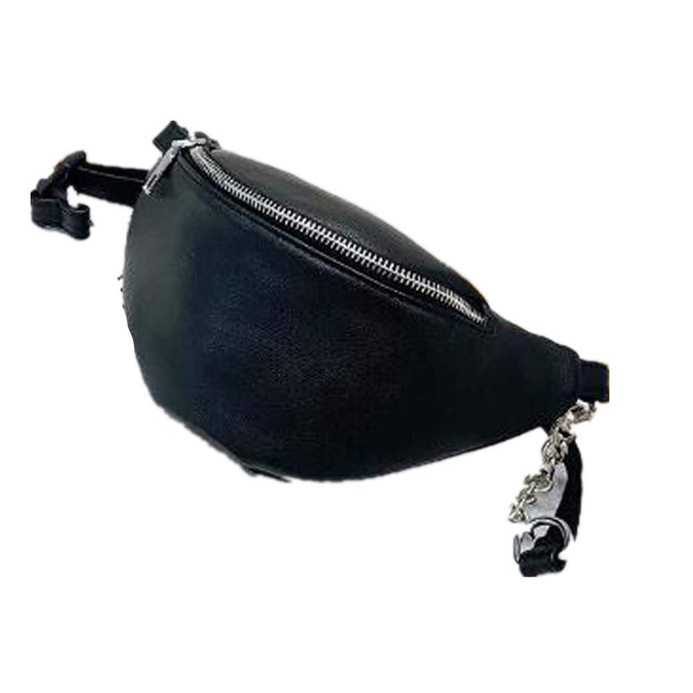 Fashion Waist Fanny Pack Women PU Leather Belt Zipper Waist Bag Chest (Black)