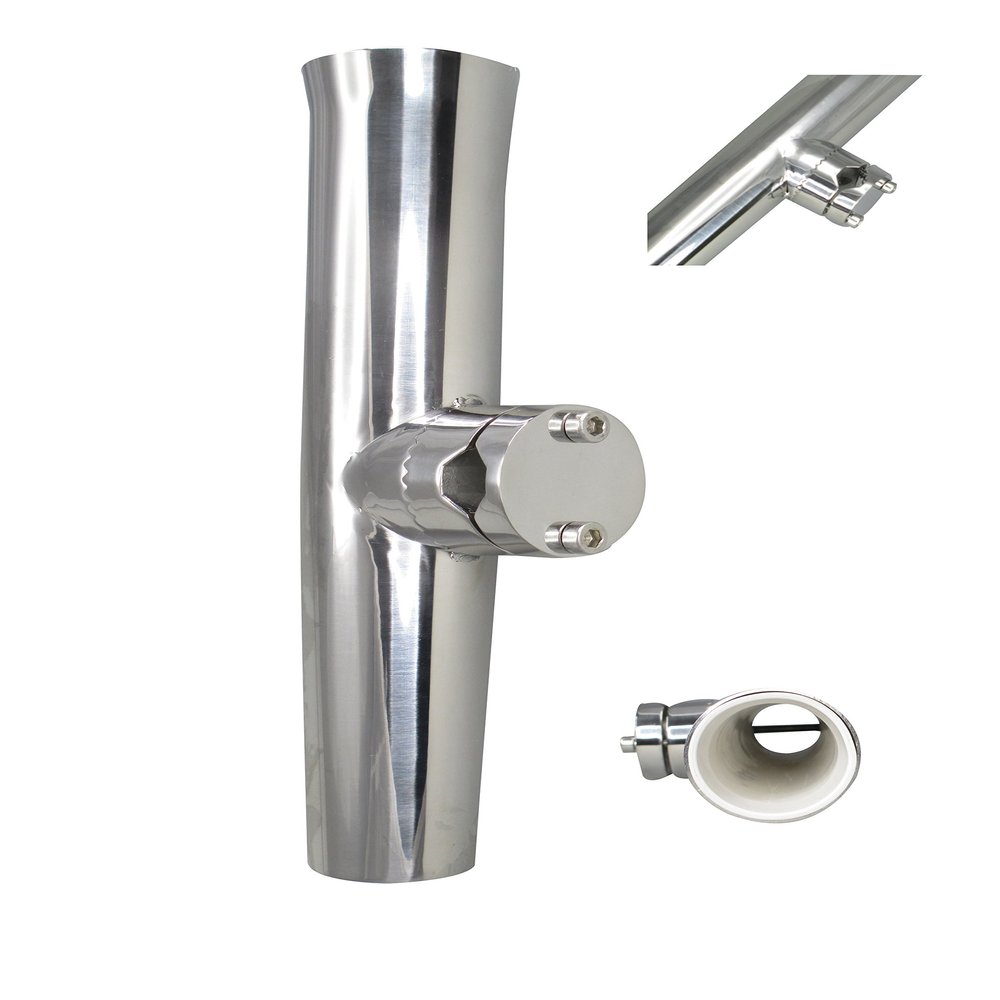 Pactrade Marine 2PCS Kayak Canoe Boat Durable Solid Stainless Steel 316 Tournament Style Clamp-On Fishing Rod Holder for Rail 7/8'' to 1''