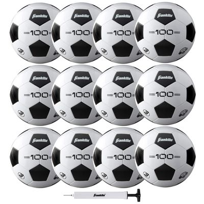 Franklin Sports Size Competition 100 Soccer Balls - 12 Pack Deflated with Pump White, 3