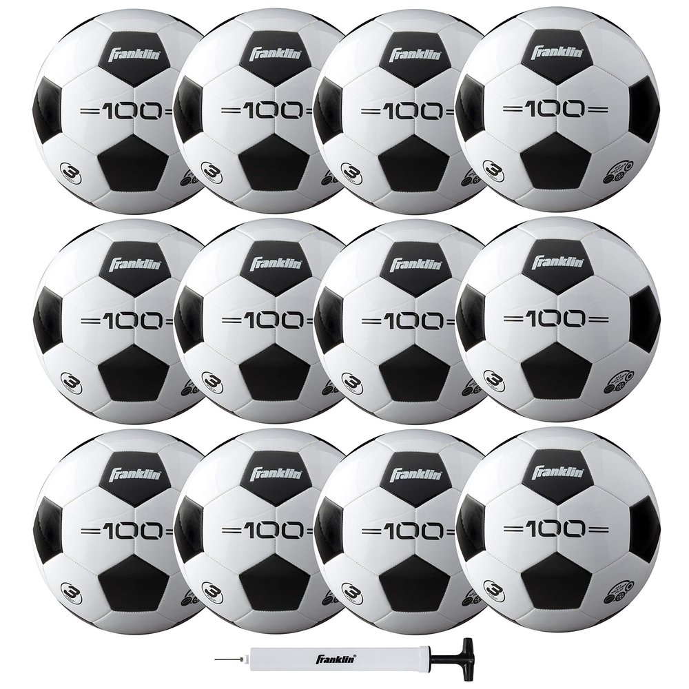 Franklin Sports Size Competition 100 Soccer Balls - 12 Pack Deflated with Pump White, 3