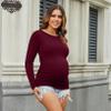 GINKANA Maternity Shirt Long Sleeve Basic Top Side Ruching Bodycon Tshirt for Mama Pregnant Women Burgundy Red view 4