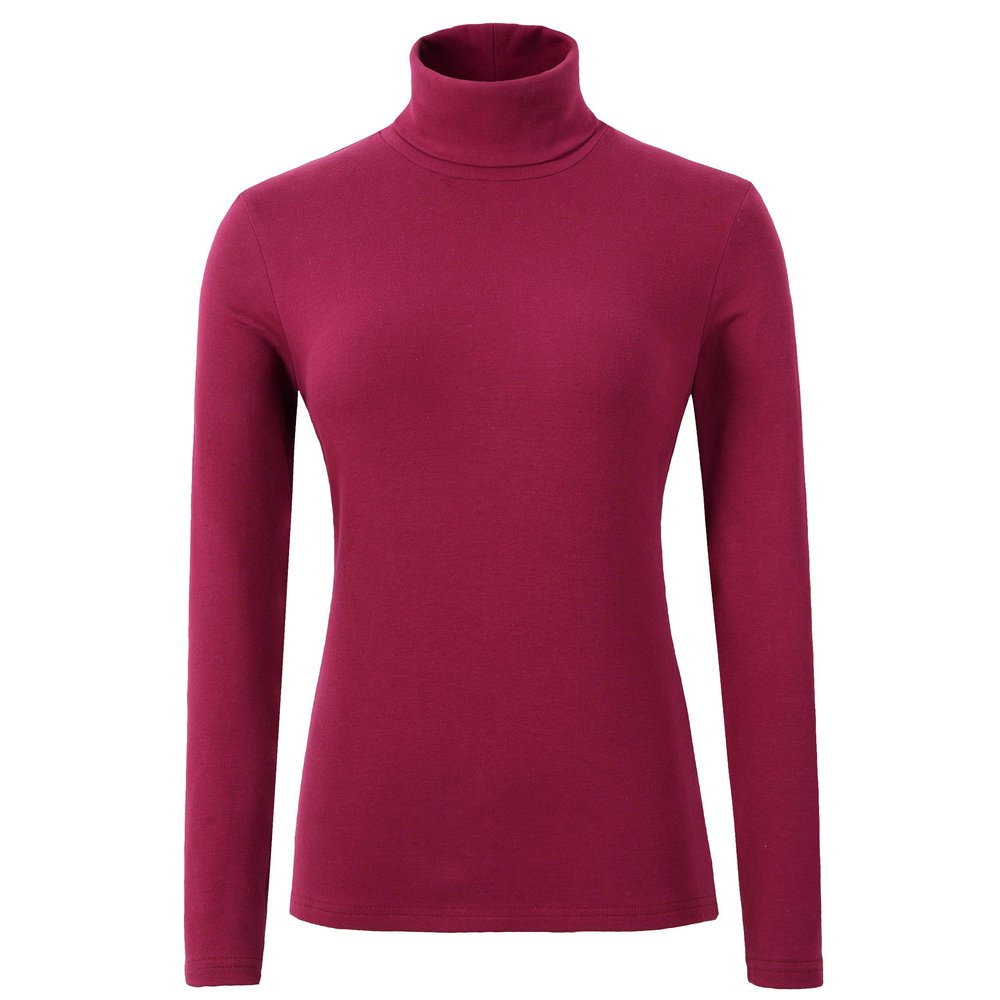HieasyFit Women's Cotton Turtleneck Top Basic Layering Thermal Underwear(Dark Red M)