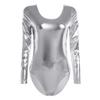 Agoky Women's One Piece Shiny Metallic Long Sleeve Gymnastics Leotard Bodysuit Dancewear Clubwear Silver Medium view 4