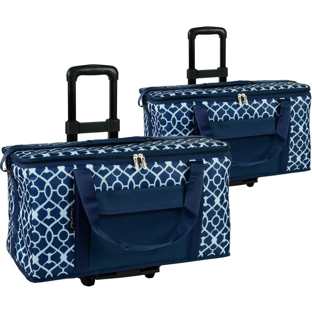 Picnic at Ascot Ultimate Travel Cooler with Wheels- 36 Quart - Combines Best Qualities of Hard & Soft Collapsible Coolers - Trellis Blue - Pack of 2