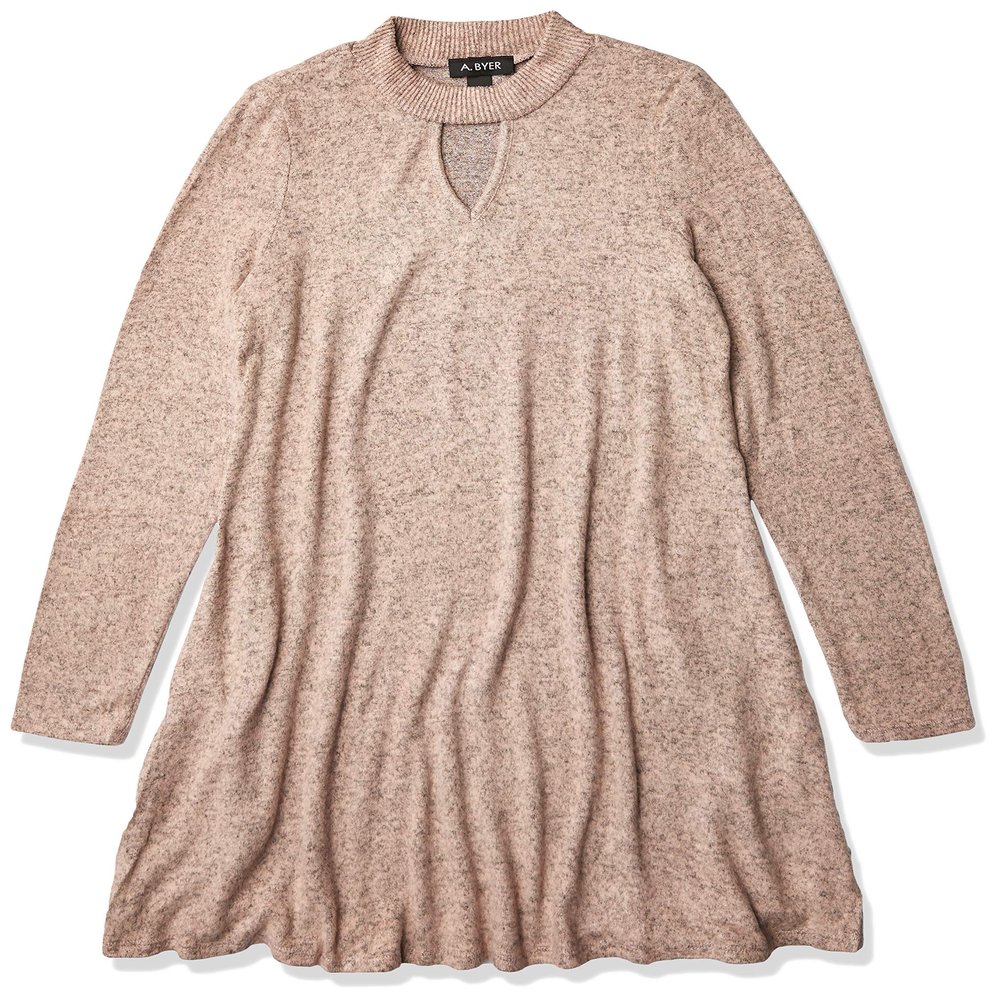 A. Byer Long Sleeve Mock Neck Dress (Junior's), Rose, L