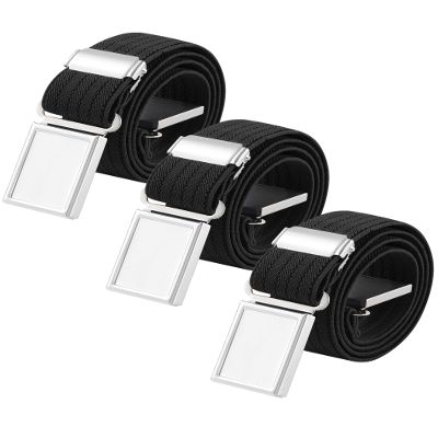 AWAYTR 3 PCS Kids Adjustable Magnetic Belts - Easy to Use Magnetic Buckle Belt for Boys and Girls (3Pcs Black ripple)