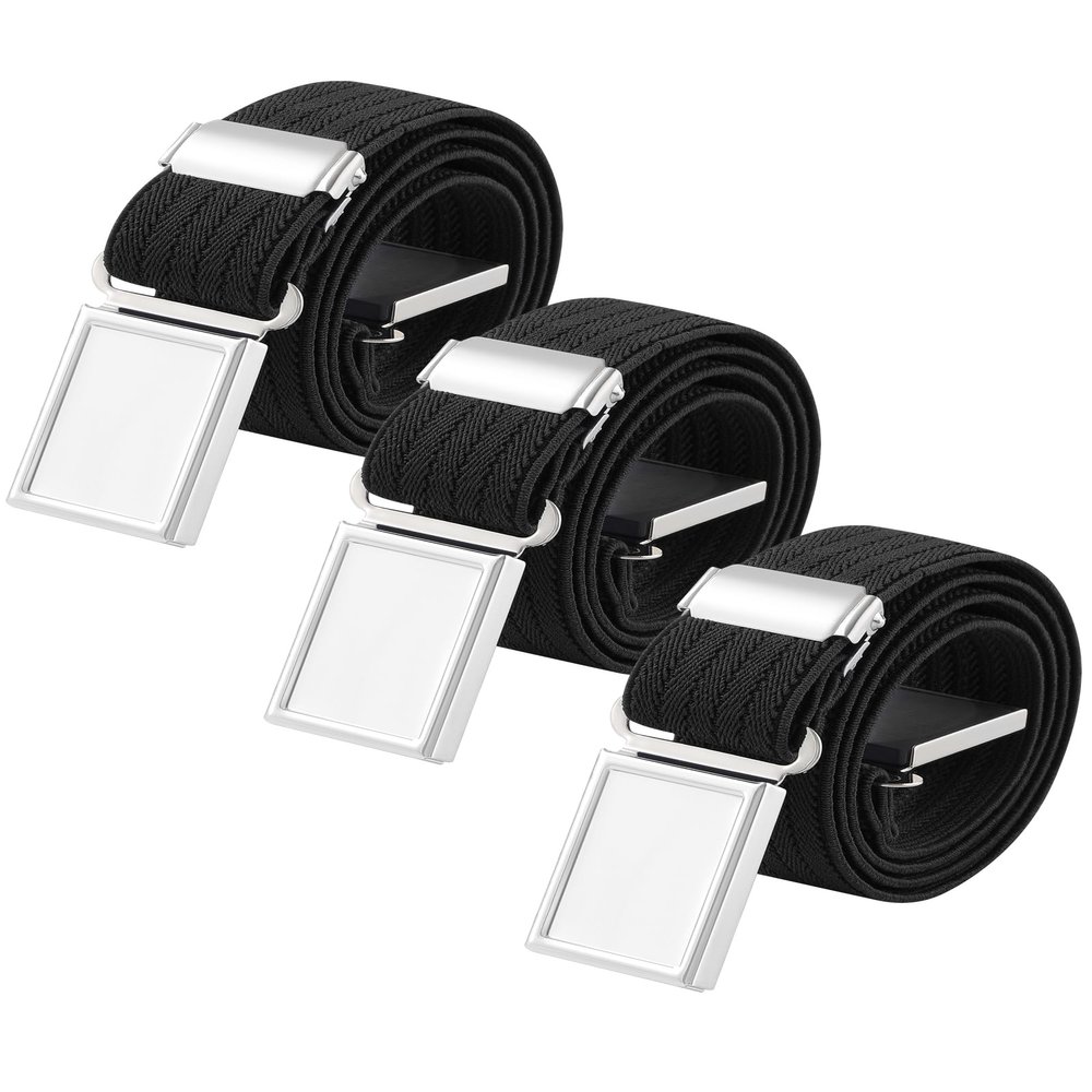AWAYTR 3 PCS Kids Adjustable Magnetic Belts - Easy to Use Magnetic Buckle Belt for Boys and Girls (3Pcs Black ripple)