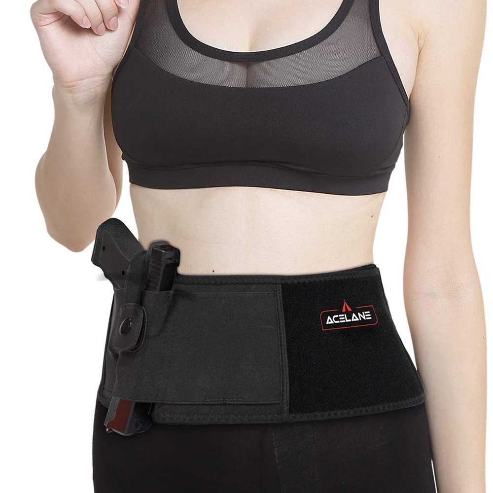 Acelane Belly Band Holster for Concealed Carry Abdominal Band Gun Holster Tactical Elastic Waist Pistols Adjustable Belly Wrap IWB OWB Mag Pouch Fits Firearm Handgun Revolvers for Men & Women