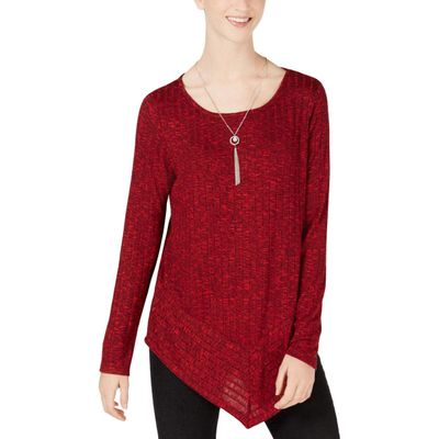 A. Byer Junior's Long Sleeve V-Bottom Sweater Top, Red, X-Large