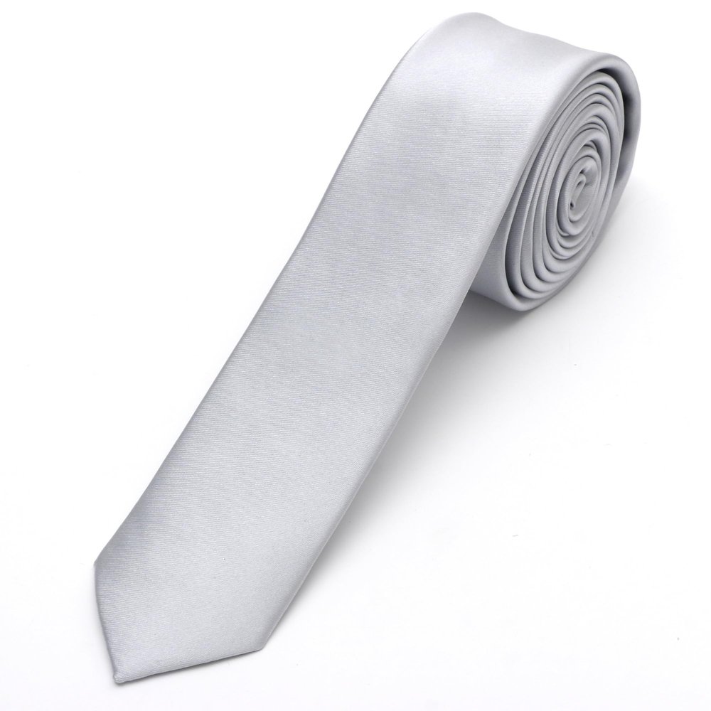 Landisun Silver Tie Men Women Solid Skinny Ties Slim Ties Satin Tie-Silver