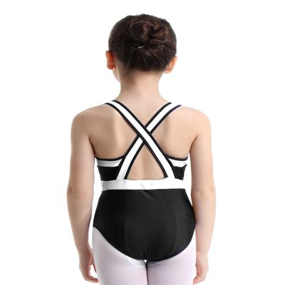 Agoky Big Girls' Ballet Dancewear Leotard Gymnastics Criss Cross Back Camisole Ballet Dance Costumes Black&White 3-4