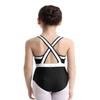 Agoky Big Girls' Ballet Dancewear Leotard Gymnastics Criss Cross Back Camisole Ballet Dance Costumes Black&White 3-4 view 1