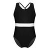 Agoky Big Girls' Ballet Dancewear Leotard Gymnastics Criss Cross Back Camisole Ballet Dance Costumes Black&White 3-4 view 4