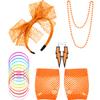 Blulu 80s Accessories Women Lace Headband Earrings Fishnet Gloves Necklace Bracelet for 80s Retro Party Halloween (Orange) view 1