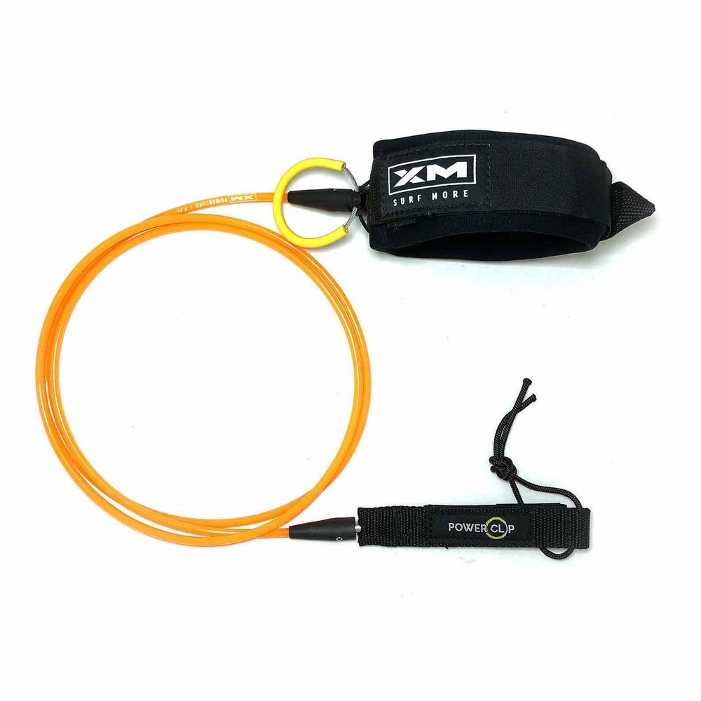 XM SURF River Power-Clip Surfboard Leash Knee/Calf, Detachable Ankle Clip, COMP Cord Thickness (.220 in.), Choose Length and Color, Key Pocket, Unbreakable Swivels, Detachable Railsaver, Made in USA