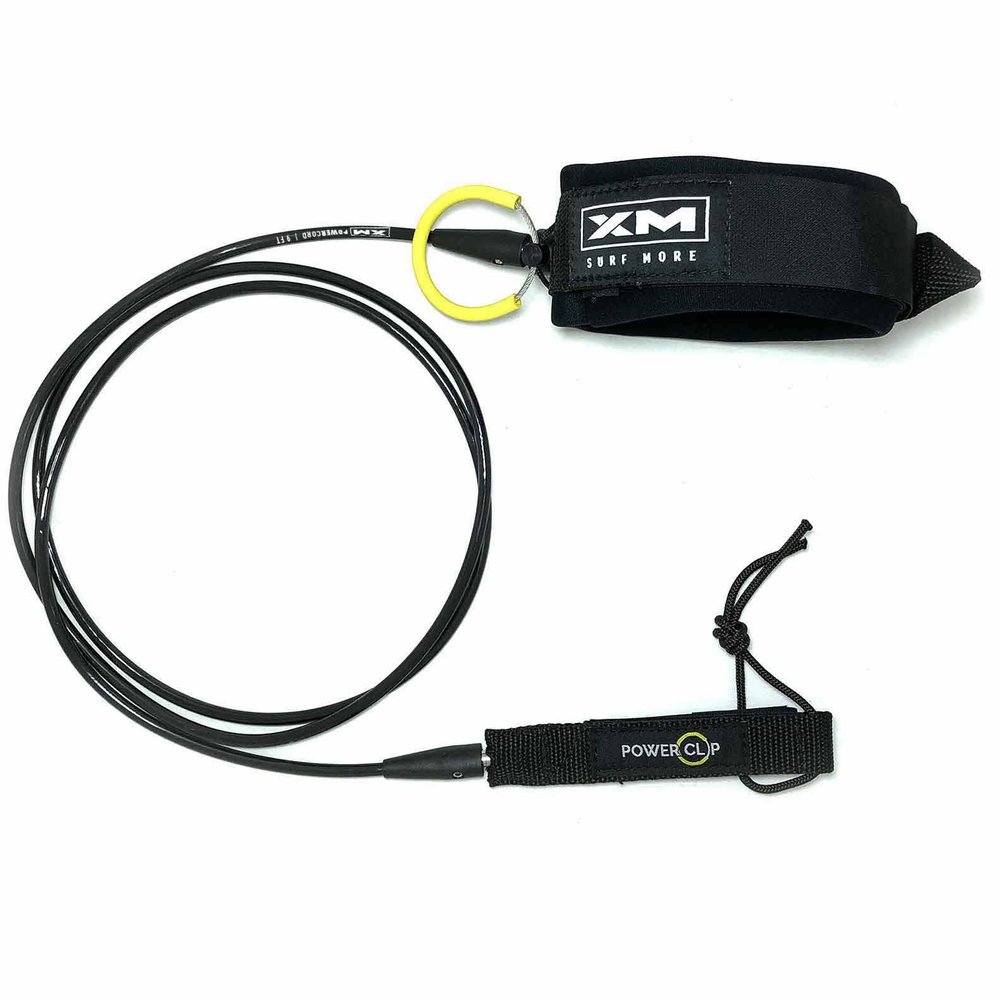 XM SURF River Power-Clip Surfboard Leash Knee/Calf, Detachable Ankle Clip, COMP Cord Thickness (.220 in.), Choose Length and Color, Key Pocket, Unbreakable Swivels, Detachable Railsaver, Made in USA