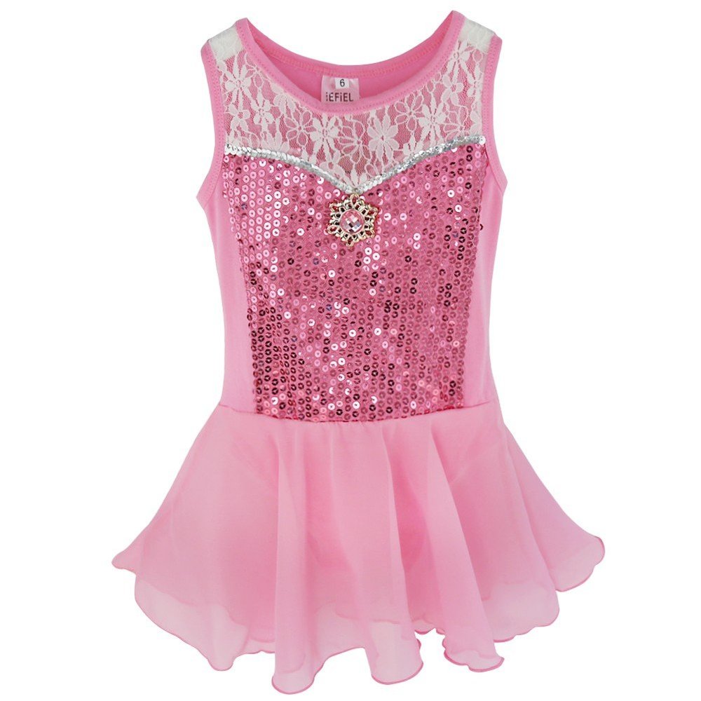 Agoky Kids Girls Mermaid Scales Sequins Gymnastics Mesh Tutu Dress Leotard Ballet Dancewear Pink 3