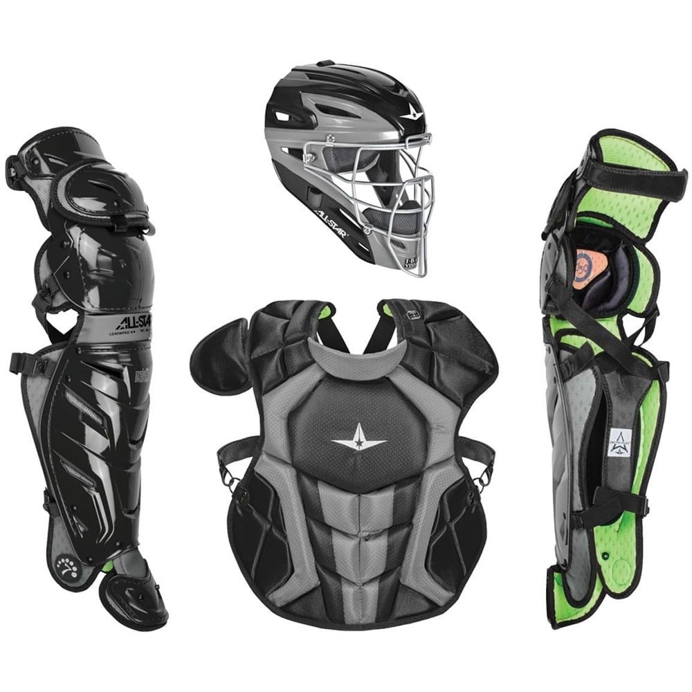 All-Star S12 Ages 9-12 - Baseball Catching Equipment Kit (Includes Helmet, Chest Protector, Leg Guards), Meets NOCSAE Black