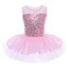 Agoky Kids Girls Mermaid Scales Sequins Gymnastics Mesh Tutu Dress Leotard Ballet Dancewear Pink Sequins 10 view 1
