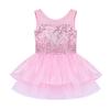 Agoky Kids Girls Mermaid Scales Sequins Gymnastics Mesh Tutu Dress Leotard Ballet Dancewear Pink Sequins 10 view 3