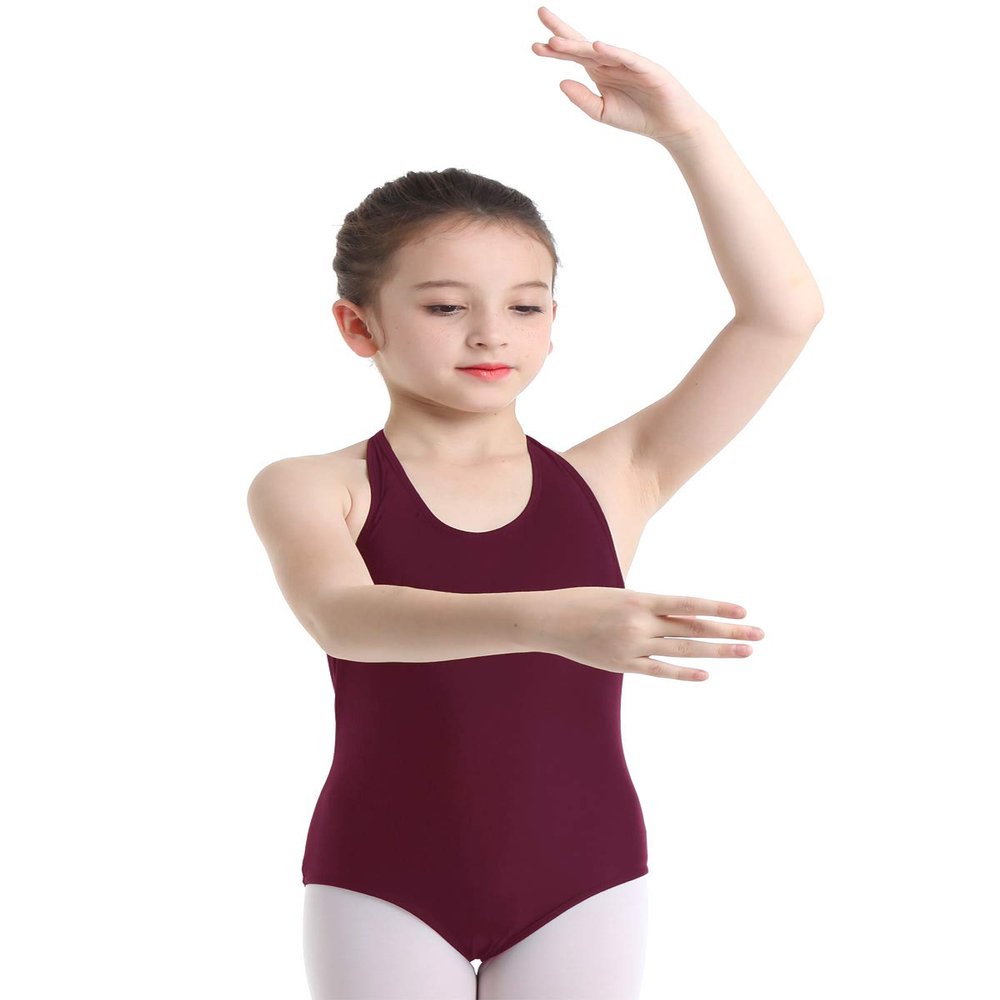 Agoky Girls Halter Neck Gymnastic Leotard Cutout Back Ballet Dance Leotard Top Training Outfit One-Piece Bodysuit Jumpsuit Burgundy 3-4 Years