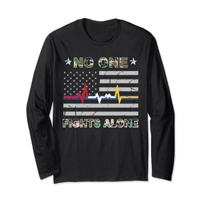 No One Fights Alone USA Flag Shirt Military Police Nurse 911
