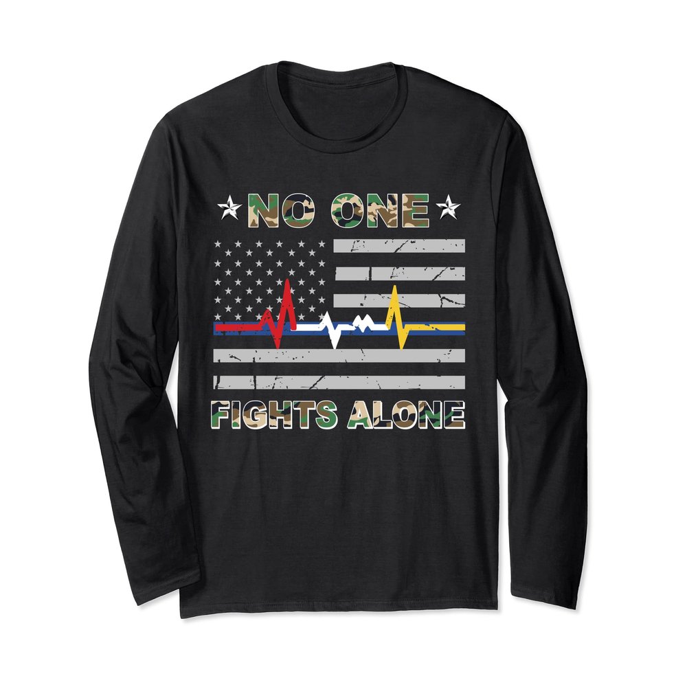No One Fights Alone USA Flag Shirt Military Police Nurse 911