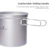 iBasingo Titanium Cookware Set 1080ml Pot and 500ml Pan Camping Cookset with Folding Handle Ultralight Outdoor Backpacking Cooking Mess Kit for Picnic Travel Backpacking Ti2035C view 3