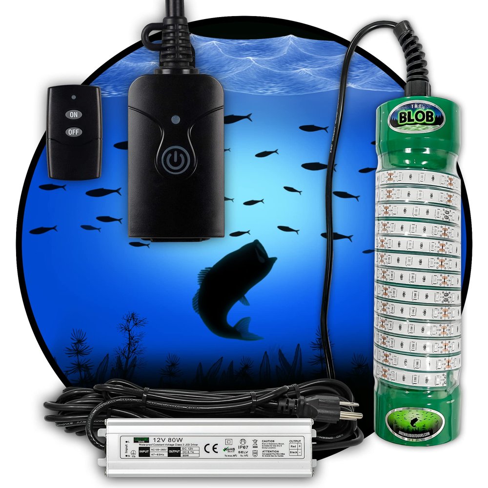 Green Blob Outdoors New Blue Fishing Light Blue 7500 Lumens with Timer Dock Underwater, w 30ft Cord, LED Crappie, Snook with Timer