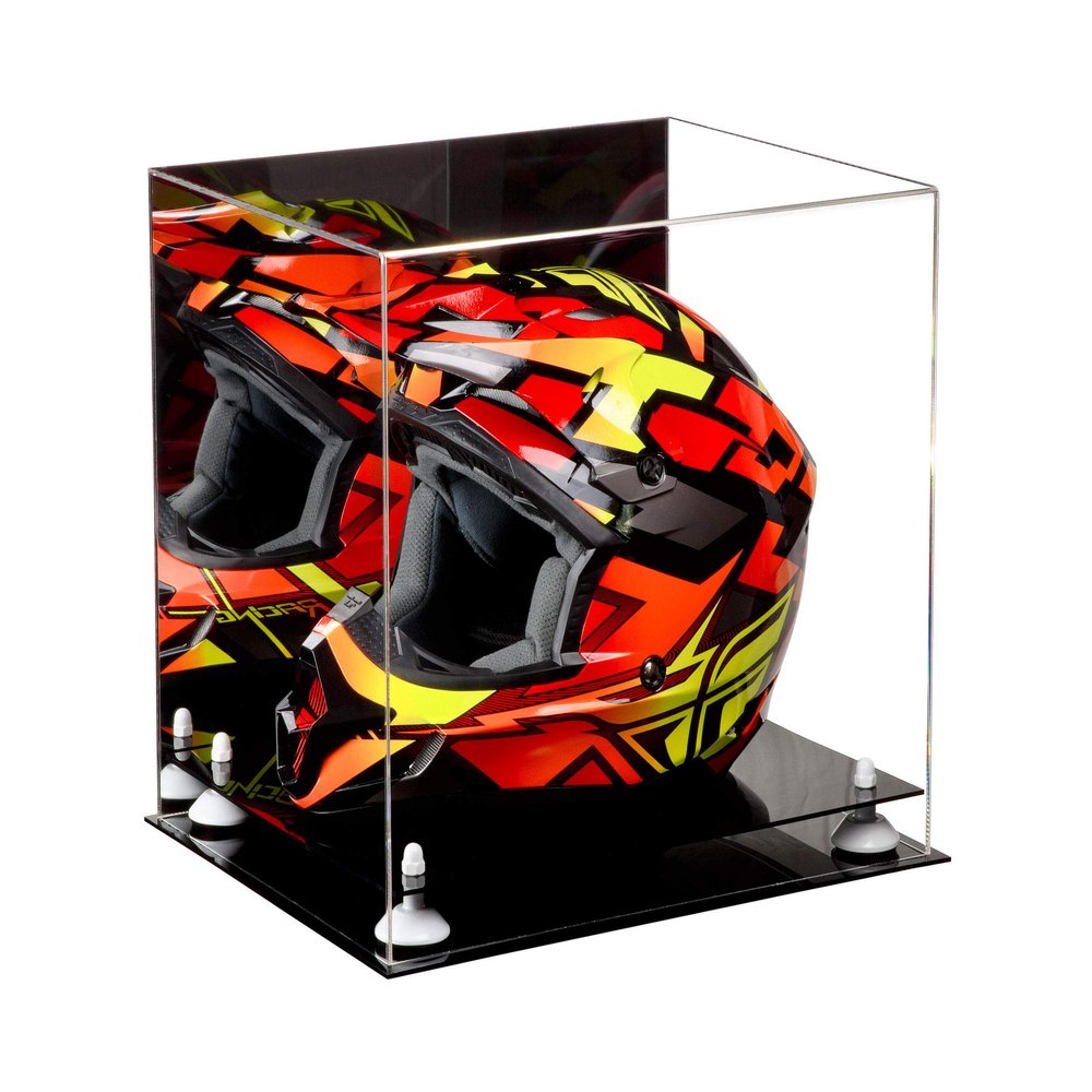 Better Display Cases Acrylic Motorcycle Motocross Racing Helmet Display Case with Mirror and White Risers (A024-WR)