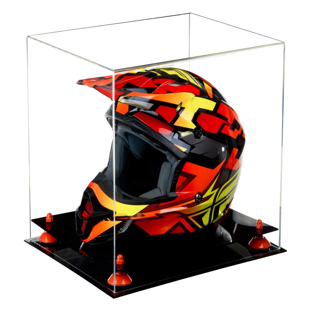Better Display Cases Clear Acrylic Motorcycle Motocross or Racing Helmet Display Case with Orange Risers (A024-OR)