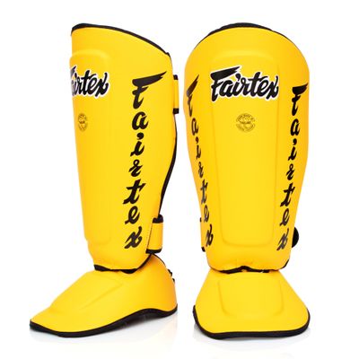 Fairtex SP7 Muay Thai Shin Guards for Men, Women, Kids | Shinguards Made with Syntek Leather & are Premium, Lightweight & Durable | Detachable shin & Foot Protector- Large, Yellow