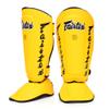 Fairtex SP7 Muay Thai Shin Guards for Men, Women, Kids | Shinguards Made with Syntek Leather & are Premium, Lightweight & Durable | Detachable shin & Foot Protector- Large, Yellow view 1
