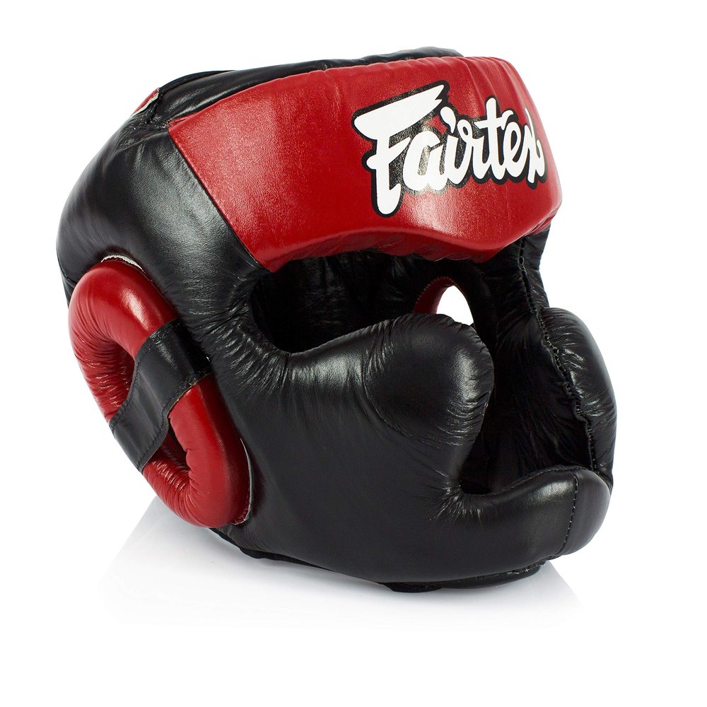 Fairtex HG13 Genuine Leather Boxing Headgear - MMA & Muay Thai Protection with Adjustable Straps and Multi-Layered Shock Absorption - Ideal for Boxing, Sparring, and Martial Arts(Black/Red/XLarge)