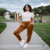 Conceited Velvet Joggers for Women - Soft Warm Velour Pants - Tan/Camel - Medium view 3