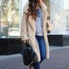 JOFOW Women Lapel Coat,Solid Fleece Jacket Autumn Winter Casual Faux Shearing Parka Warm Chunky Cardigan Outwear (M,Beige) view 3