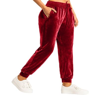 Conceited Velvet Joggers for Women - Soft Warm Velour Pants - Burgundy - Small