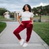 Conceited Velvet Joggers for Women - Soft Warm Velour Pants - Burgundy - Small view 2