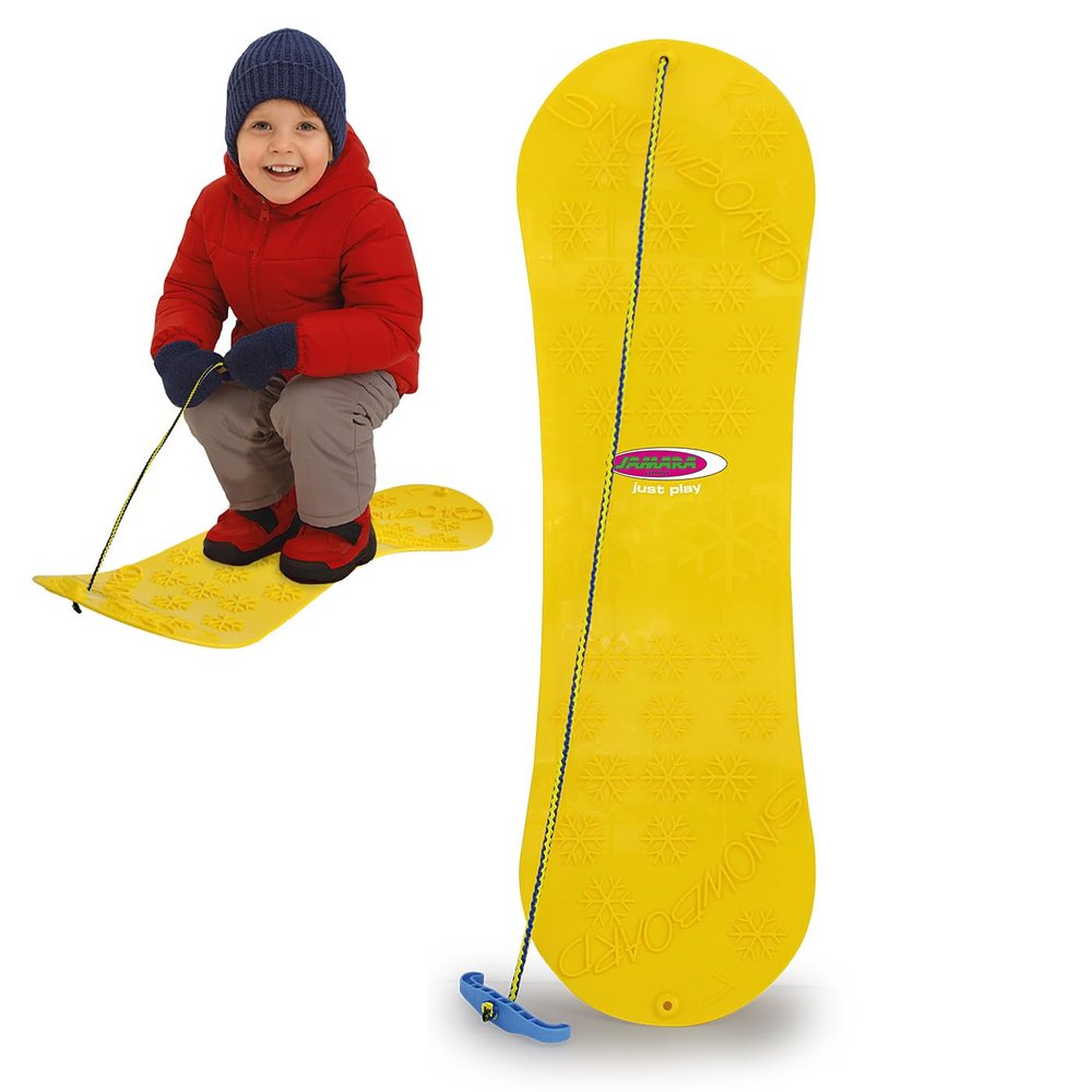 Jamara 460391 - Snow Play Snowboard 72cm Yellow - Easy Grip Handles, Bear Shape on Handle, Lightweight, Durable