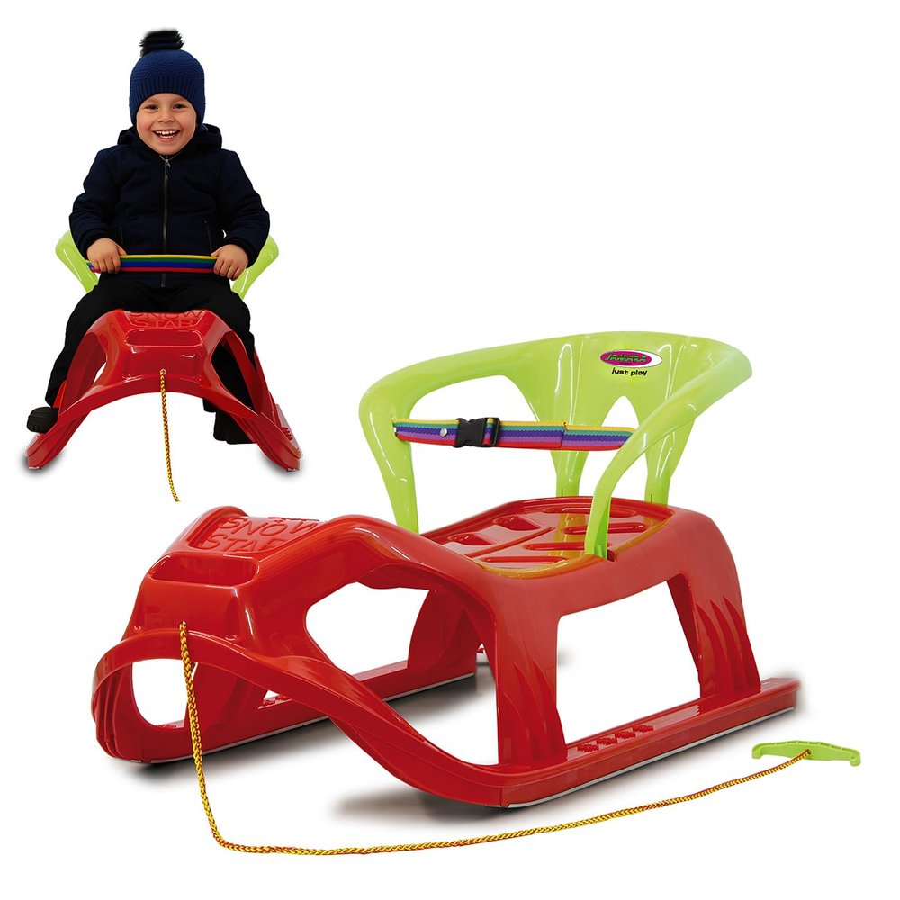 Jamara 460366 red 460366-Snow Play Sled Snow-Star 90cm Metal Runners, Protection Against Tipping, Backrest incl. Safety Strap, 90 cm