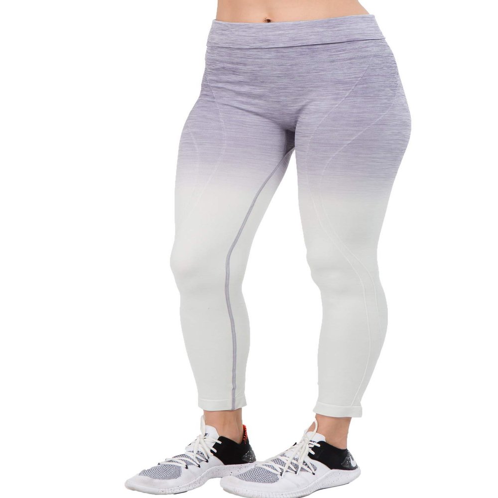 YELETE Women's Athletic Space Dye Ombre Leggings (Lavender/Ivory, Large)