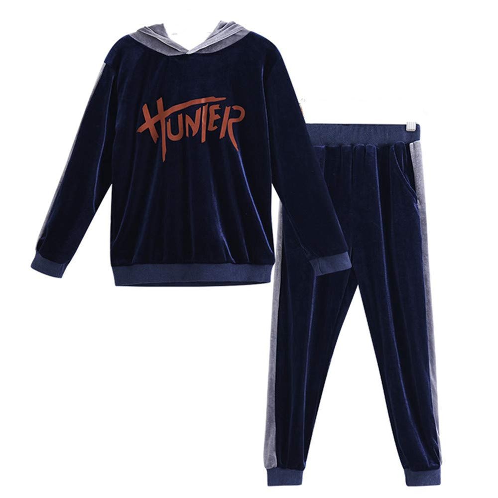 FTSUCQ Girls Hoodie Pullover Sports Tracksuits Sweatshirt Top + Pants,Blue 110