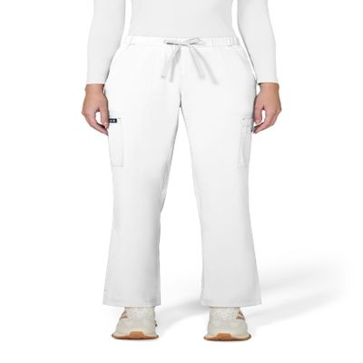 KOI Basics Women's Holly Cargo Scrub Pants, 8 Pockets, Drawstring Waist White Large Tall