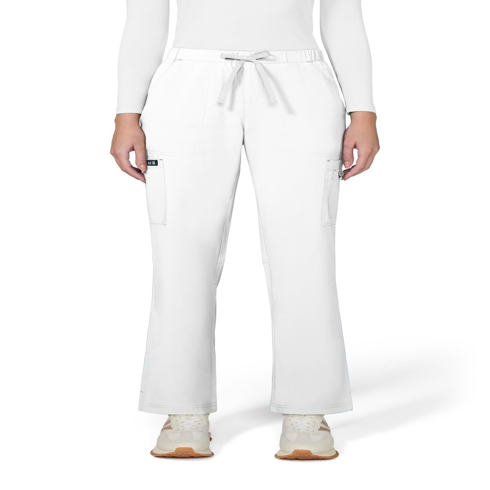 KOI Basics Women's Holly Cargo Scrub Pants, 8 Pockets, Drawstring Waist White Large Tall
